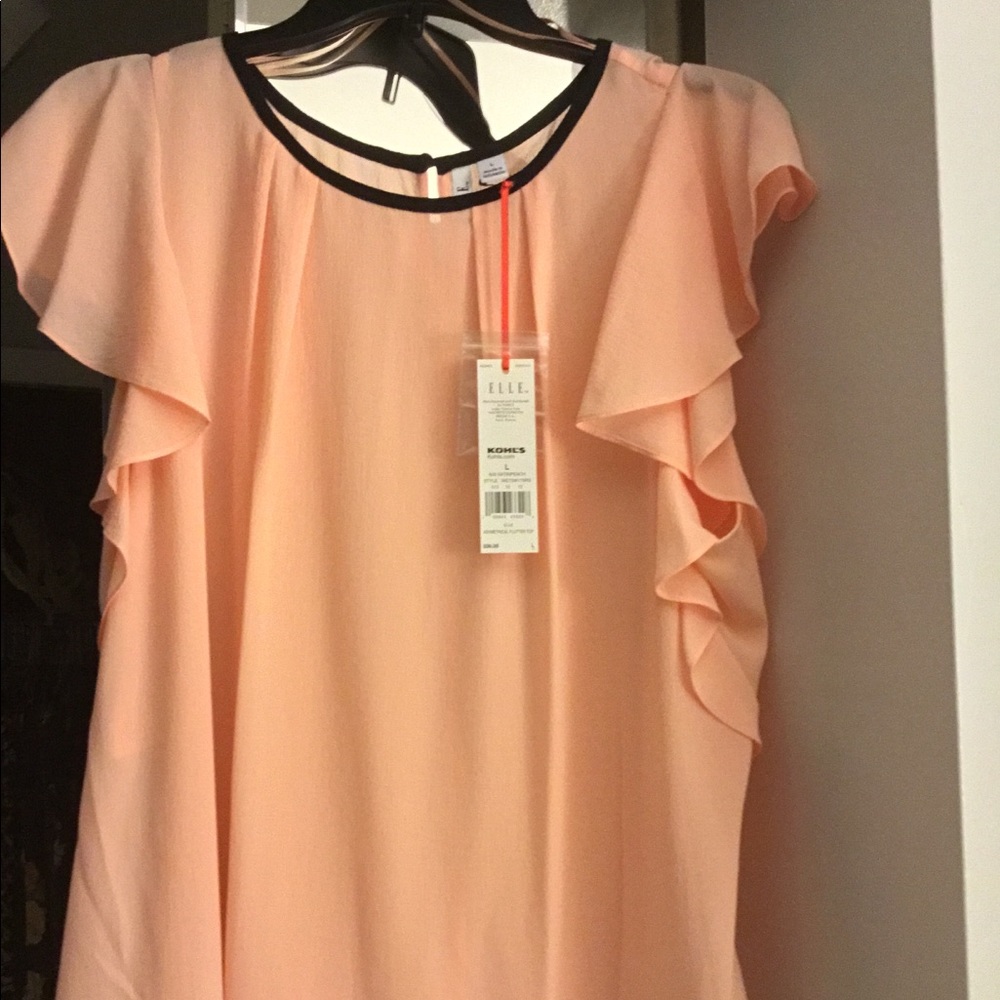 Elle Peach & Black Flutter Sleeve Blouse NWT Sz L